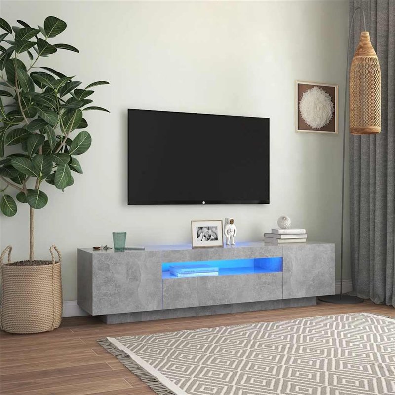 Image secondaire de Meuble TV avec lumières LED Gris béton 160x35x40 cm