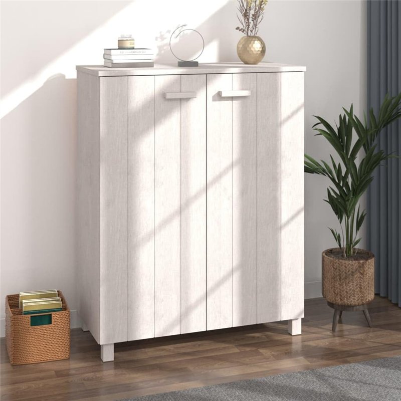 Image secondaire de vidaXL Meuble à chaussures en pin massif blanc 85 x 40 x 108 cm avec rangement spacieux, design à 2 portes et poignées en bois