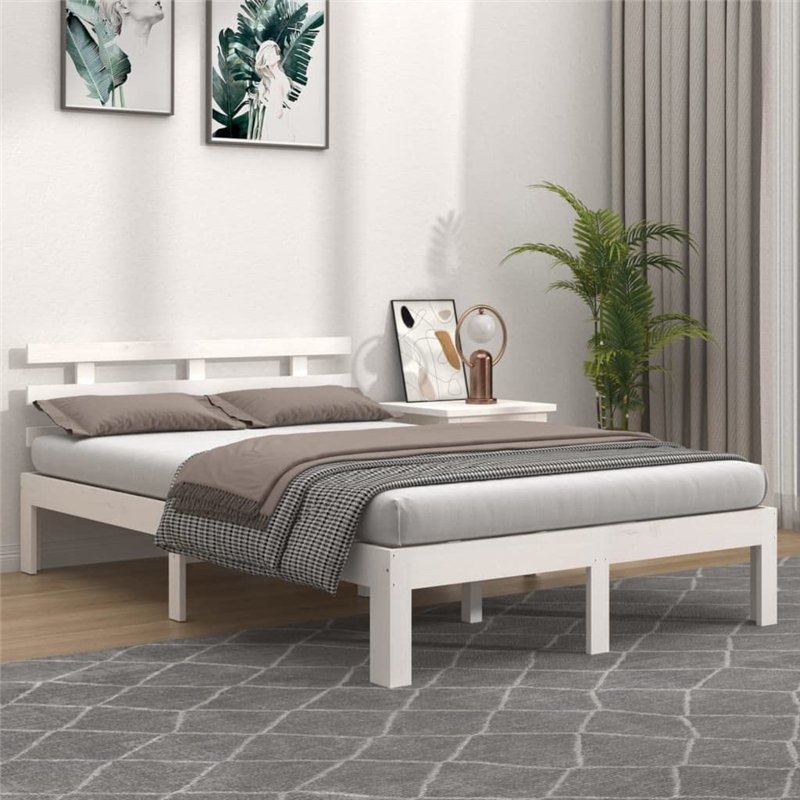 Image secondaire de Cadre de lit sans matelas blanc bois massif 180x200 cm