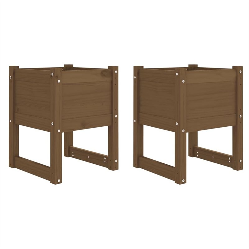vidaXL 2X Jardinières Pots de Fleurs de Jardin Bacs à Fleurs Lits Surélevés Terrasse Balcon Patio Marron Miel 40x40x52,5 cm Bois