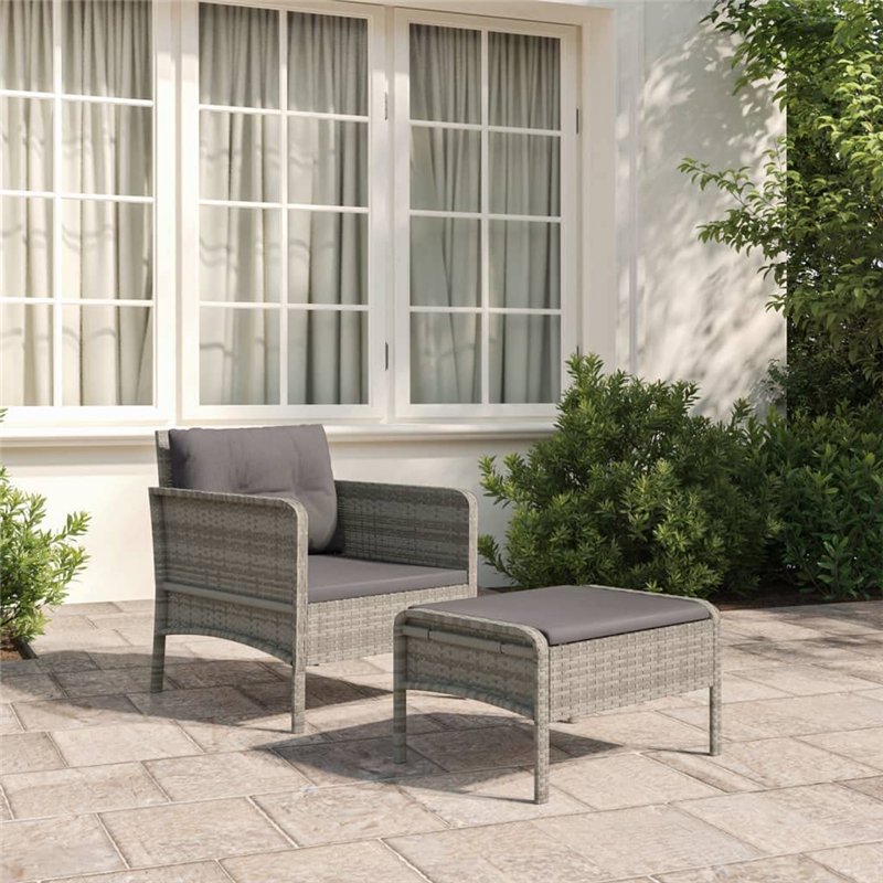 Image secondaire de Salon de jardin 2 pcs avec coussins Gris Résine tressée