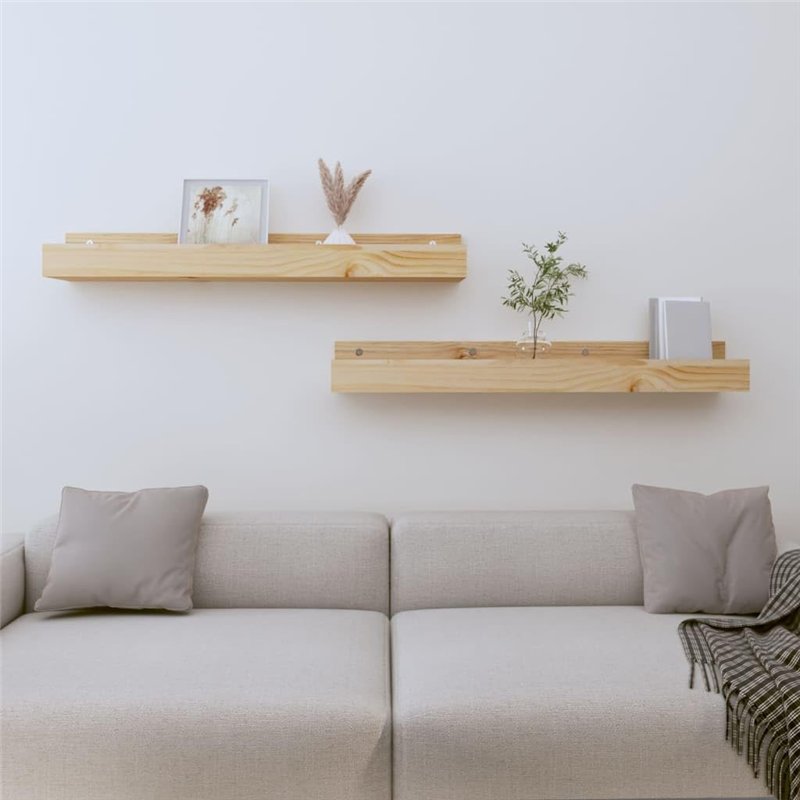 Image secondaire de vidaXL 2X Étagères Murales Flottantes Suspendues Meuble de Rangement Chambre à Coucher Salle de Séjour 80x12x9 cm Bois de Pin Ma