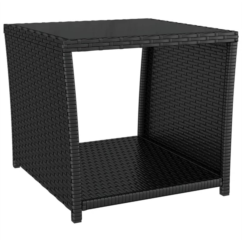 vidaXL Table à thé Dessus en Verre Noir Résine tressée Verre trempé, mobilier de Jardin, mobilier d'extérieur, Table d'appoint,