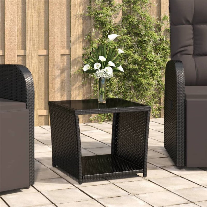 Image secondaire de vidaXL Table à thé Dessus en Verre Noir Résine tressée Verre trempé, mobilier de Jardin, mobilier d'extérieur, Table d'appoint,
