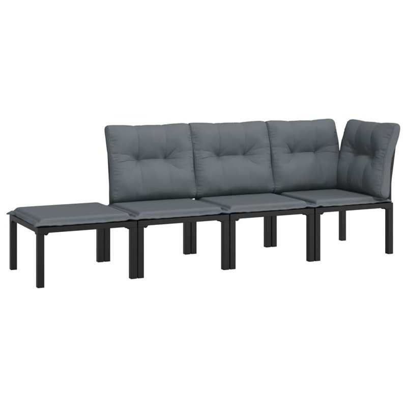 vidaXL Salon de Jardin 4 pcs, Chaises avec Dossier, Ensemble de Meubles, Mobilier de Patio Terrasse Extérieur, Noir et Gris Rési