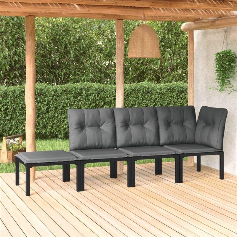 Image secondaire de vidaXL Salon de Jardin 4 pcs, Chaises avec Dossier, Ensemble de Meubles, Mobilier de Patio Terrasse Extérieur, Noir et Gris Rési