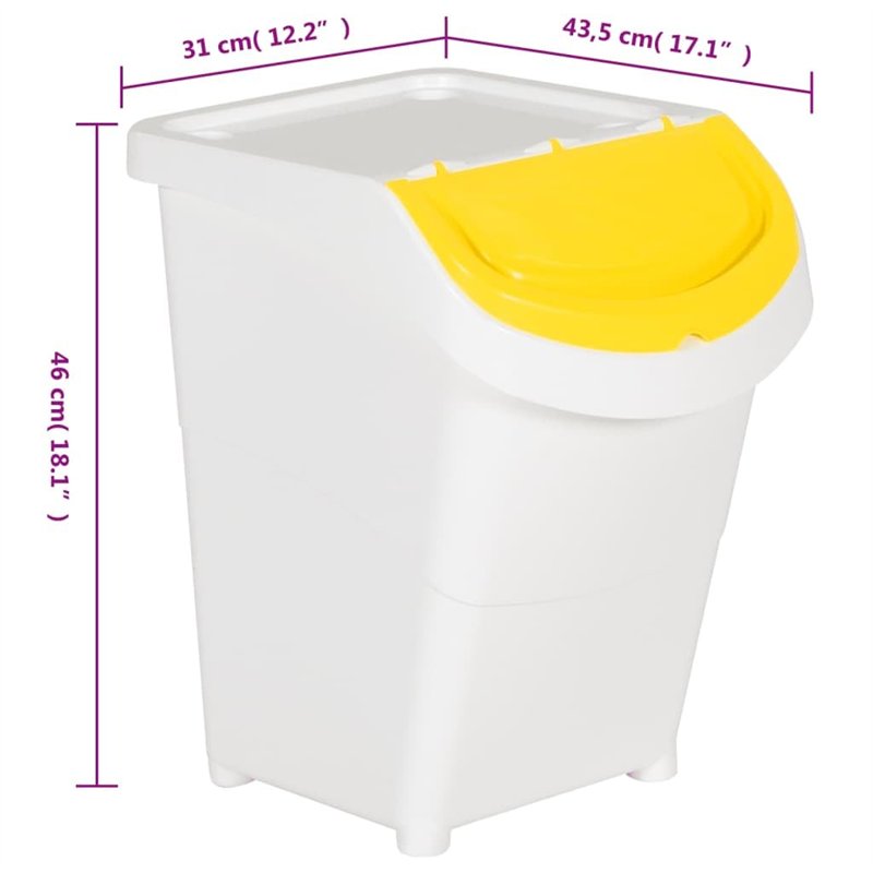Image secondaire de vidaXL Poubelles empilables avec couvercles 3 pcs Blanc PP 120 L, Poubelle de Recyclage, Poubelle de Cuisine, Poubelle de tri, P