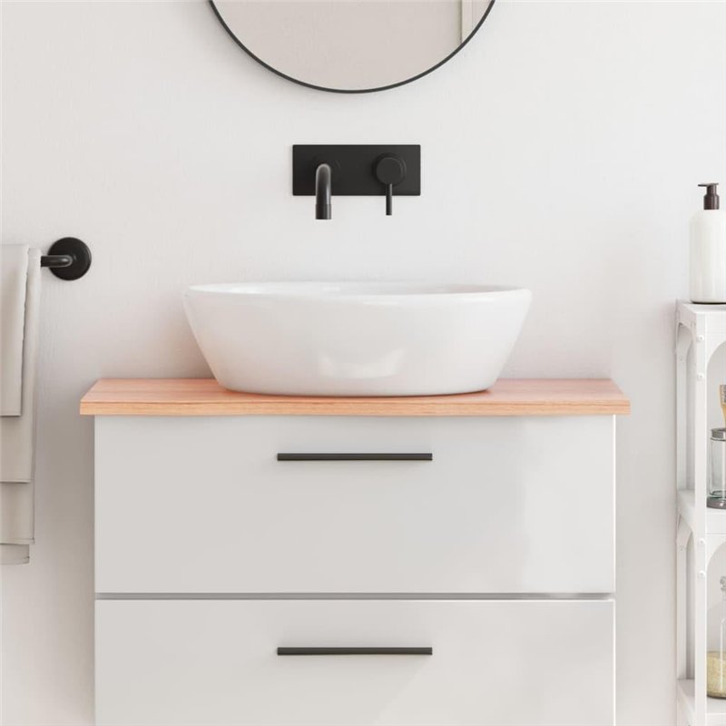 Image secondaire de vidaXL Comptoir de Salle de Bain, Dessus d'Armoire avec Bord Vivant, Plan de Travail de Toilette, Marron Clair 80x30x2 cm Bois T