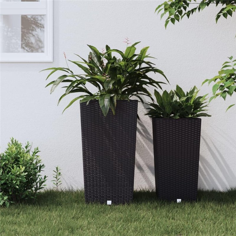 Image secondaire de vidaXL Jardinière et intérieur amovible anthracite 21/49 L rotin PP, bac à fleurs, pot de jardin, support de jardinière, pot de