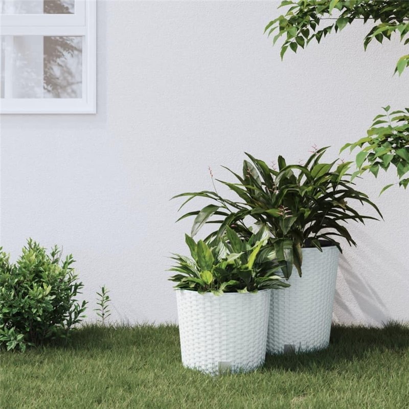 Image secondaire de vidaXL Jardinière et intérieur Amovible Blanc 15/15,3 L rotin PP, bac à Fleurs, Pot de Jardin, Support de jardinière, Pot de Fle