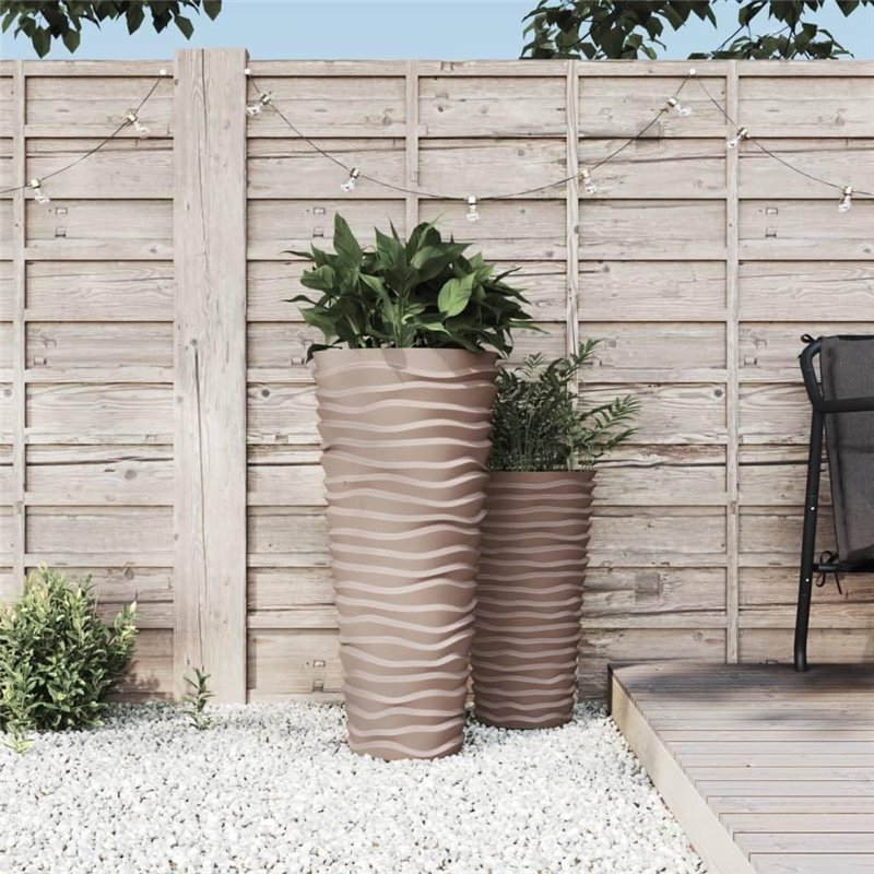 Image secondaire de vidaXL Jardinière et intérieur Amovible Moka 18/45 L PP Aspect rainuré, bac à Fleurs, Pot de Jardin, Support de jardinière, Pot