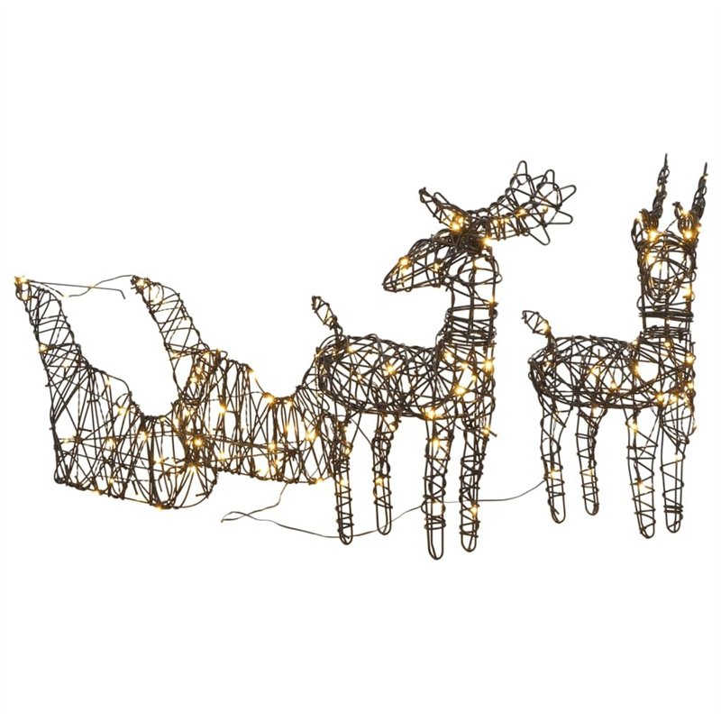 vidaXL Décoration de Noël Renne et Traîneau 160 LED, Ornement de Renne et Traîneau de Noël, Rennes Lumineux de Fête Intérieur, M