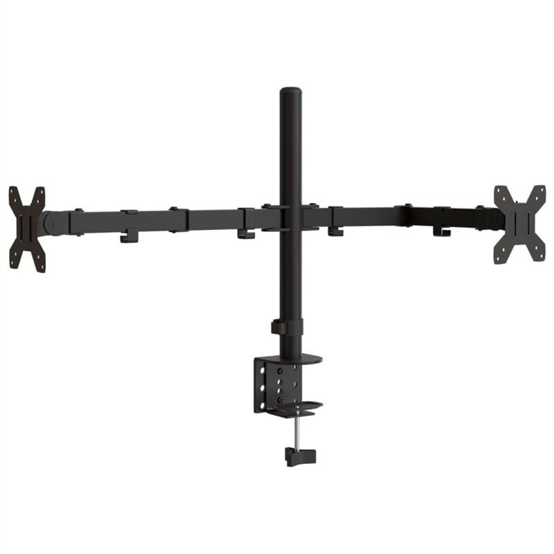 vidaXL Support de Moniteur Double Double, Support d'Écran PC avec Hauteur Réglable, Bras pour Moniteur d’Ordinateur Bureau, Noir