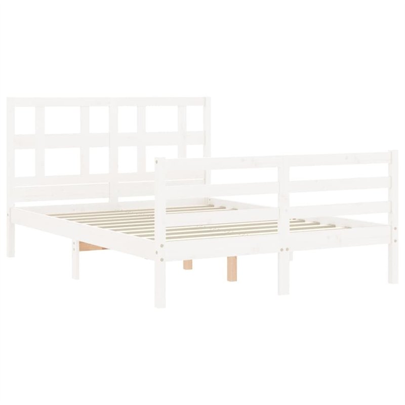 vidaXL Cadre de lit avec tête de lit Blanc 140x200 cm Bois Massif, lit, mobilier de Chambre à Coucher, lit en Bois, lit Double,