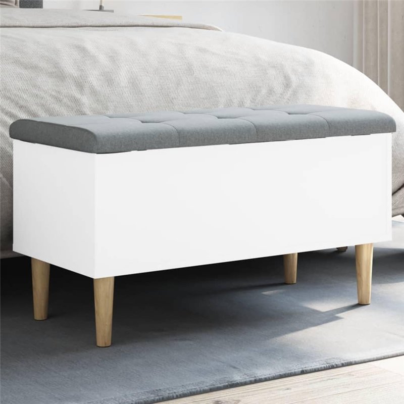 Image secondaire de vidaXL Banc de Rangement, Coffre avec Couvercle, Banc à Chaussures avec Siège, Tabouret de Salon, Moderne, Blanc 82x42x46 cm Boi