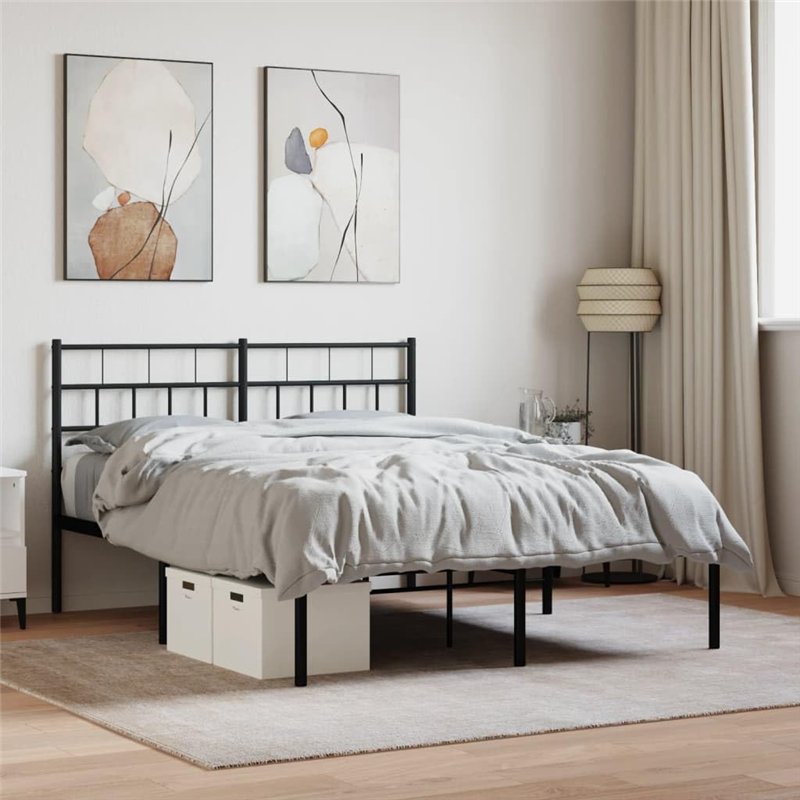 vidaXL Cadre de Lit avec Tête de Lit, Lit Double avec Sommier à Lattes, Lit Adulte avec Rangement, Meuble de Chambre, Moderne, N