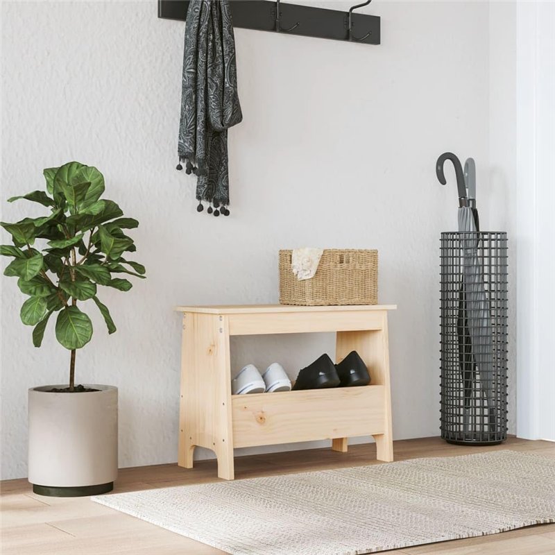 Image secondaire de vidaXL Banc d'Entrée, Banc à Chaussures avec Étagère, Meuble de Rangement avec Siège Salon Couloir Intérieur, Marron Bois de Pin