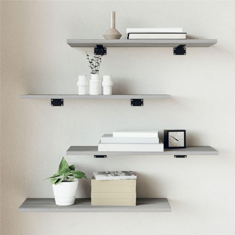 Image secondaire de vidaXL Étagères Murales 4 pcs, Tablettes Suspendues avec Rangement, Étagères à Livres Flottantes, Décorations de Salon, Sonoma G