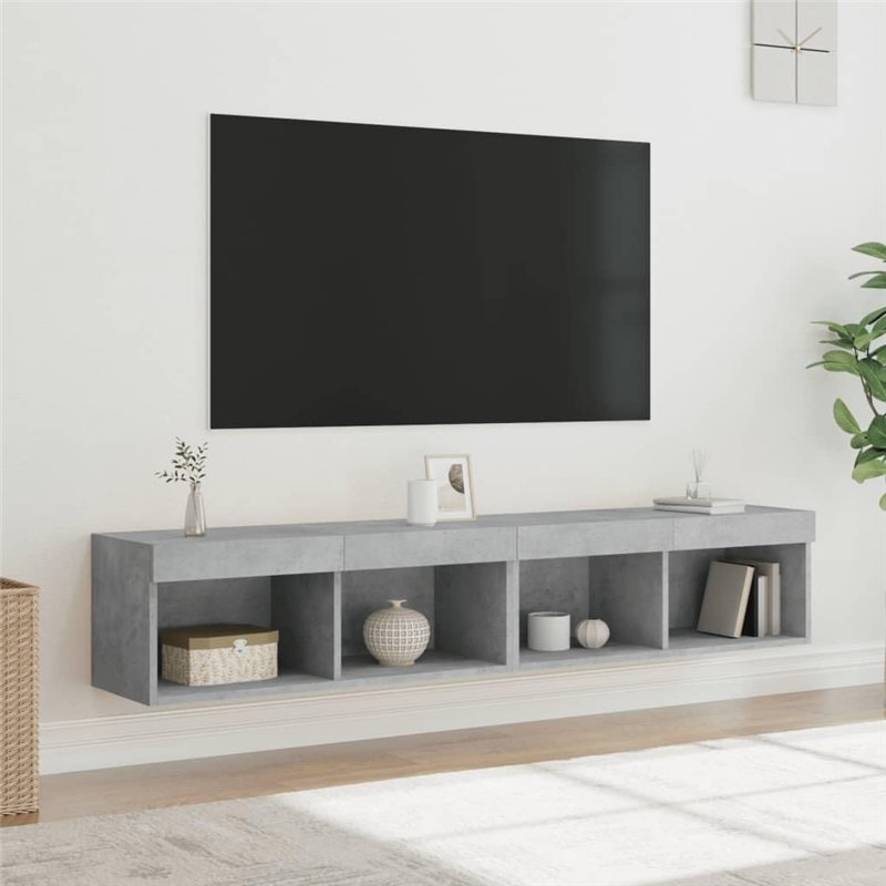 Image secondaire de vidaXL Meubles TV avec Lumières LED 2 pcs, Armoires de Télévision Murales, Meubles Télé Suspendus avec Rangement Salon, Moderne,