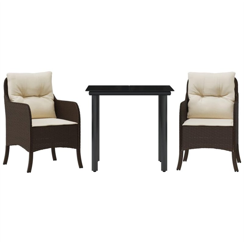 vidaXL Ensemble à Manger de Jardin avec Coussins 3 pcs, Table et Chaises de Patio, Meubles d'Extérieur Terrasse, Moderne, Marron