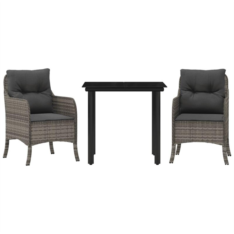 vidaXL Ensemble à Manger de Jardin avec Coussins 3 pcs, Table et Chaises de Patio, Meubles d'Extérieur Terrasse, Moderne, Gris R