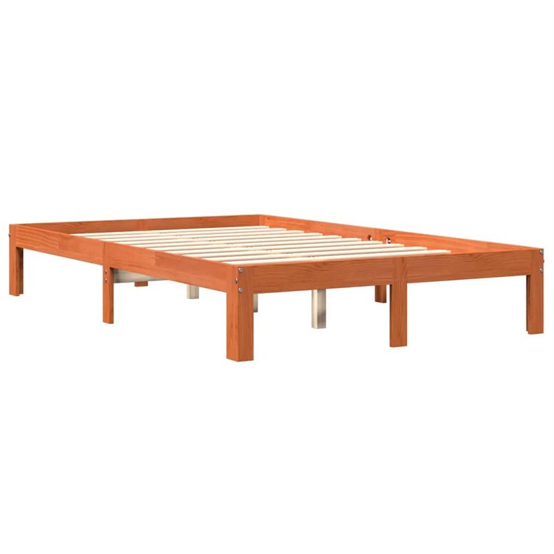 vidaXL Cadre de Lit, Lit Double avec Sommier à Lattes, Lit Adulte, Meuble de Chambre à Coucher, Cire Marron 120x200 cm Bois de P