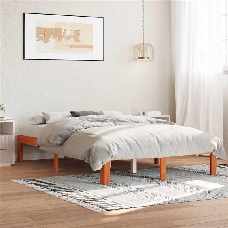 Image secondaire de vidaXL Cadre de Lit, Lit Double avec Sommier à Lattes, Lit Adulte, Meuble de Chambre à Coucher, Cire Marron 120x200 cm Bois de P