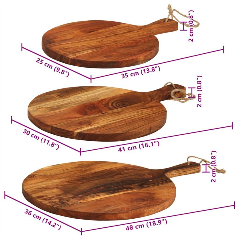 Image secondaire de vidaXL Planche à découper 3 pcs cm bois d'acacia massif, planche à découper en bois, planche à fromage, planche de cuisine
