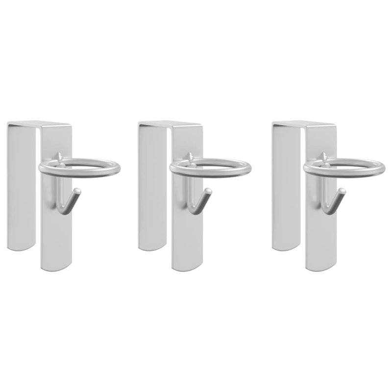 vidaXL Crochets de seau 3 pcs portable argenté acier, support de seau, crochet de seau d’eau, support de seau de cheval, porte-s