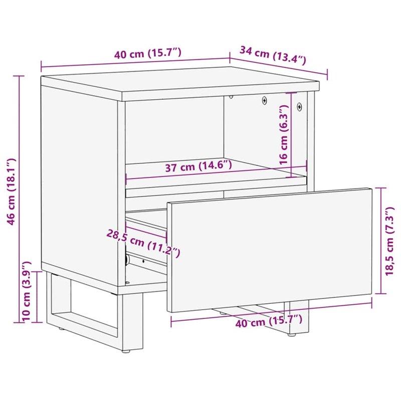 Image secondaire de vidaXL Table de Chevet, Armoire de Lit avec Rangement, Table de Nuit, Meuble de Chambre à Coucher Intérieur, Bois de Manguier Ma