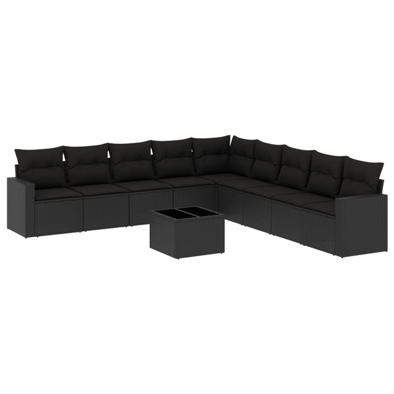 vidaXL Salon de Jardin avec Coussins 10 pcs, Canapés de Terrasse, Ensemble de Meubles de Patio, Mobilier d'Extérieur, Noir Résin
