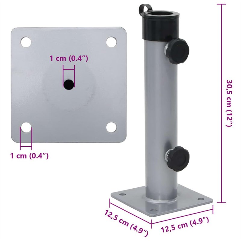 Image secondaire de vidaXL Base de Parasol pour mât Ø38/48 mm argenté Acier, Base de Parapluie, Pied de Parasol, Support de Parapluie de Jardin, Sup