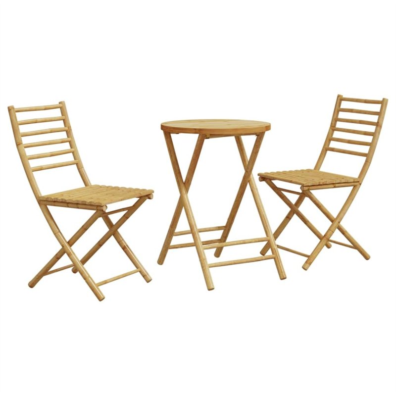 vidaXL Ensemble de Bistro 3 pcs Bambou, Ensemble de Bistro de Jardin, Ensemble de Balcon, Ensemble de Meubles d'extérieur
