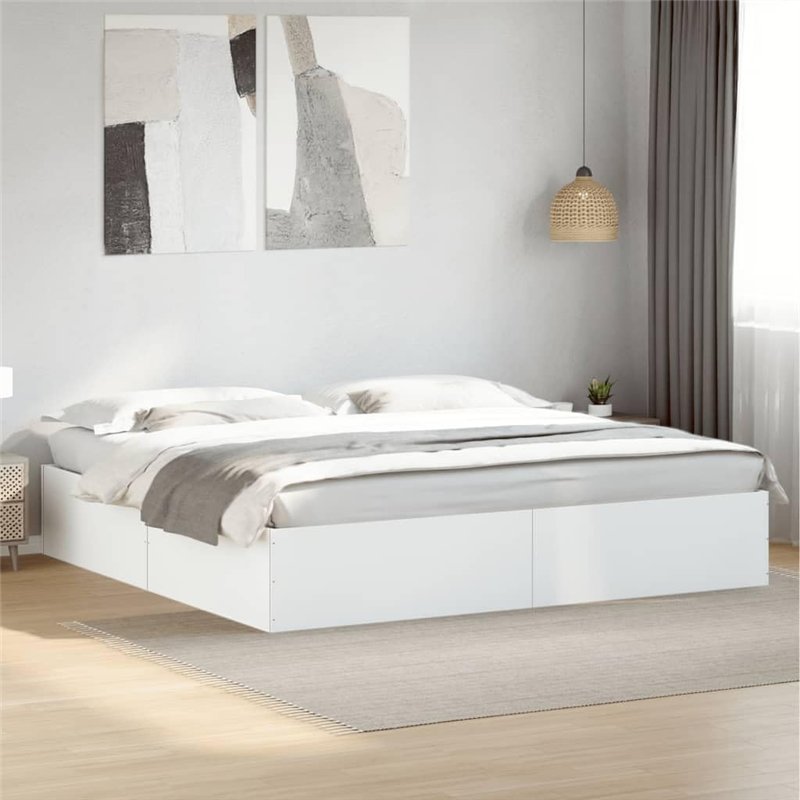 Image secondaire de vidaXL Cadre de Lit Double Blanc 200x200 cm en Bois d'Ingénierie - Meuble de Chambre à Coucher, Sommier, Lit à Panneaux, Plate-F