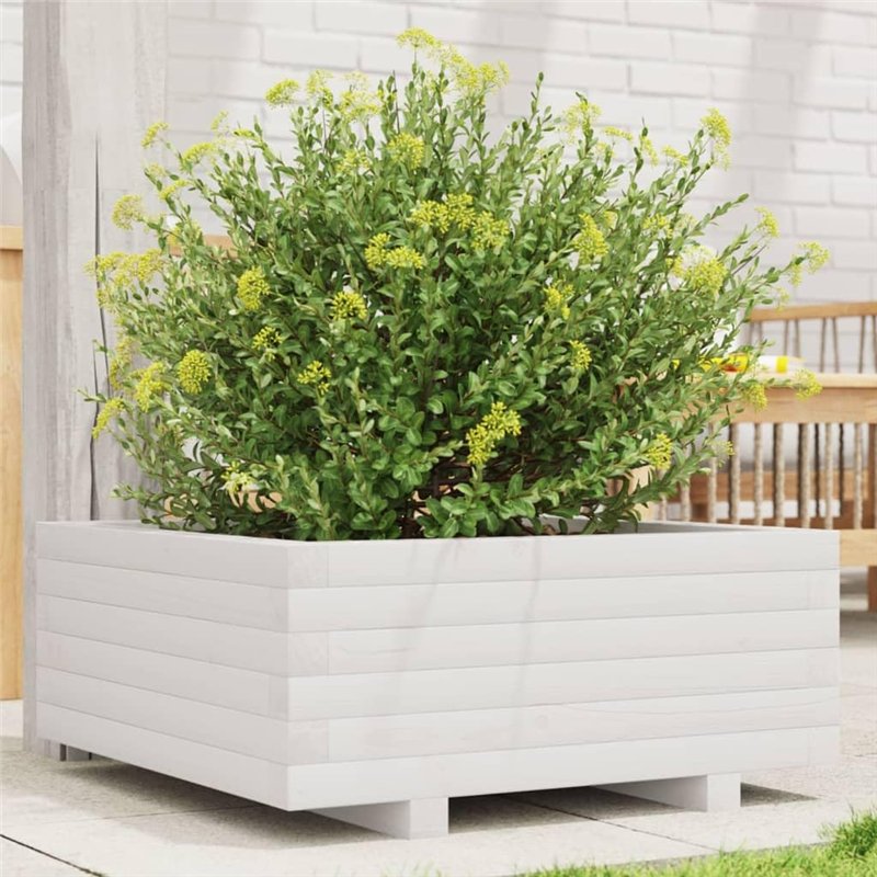 Image secondaire de vidaXL Jardinière Blanc 60x60x26,5 cm Bois de pin Massif, jardinière d'extérieur, bac à Fleurs, boîte à Plantes, jardinière de t