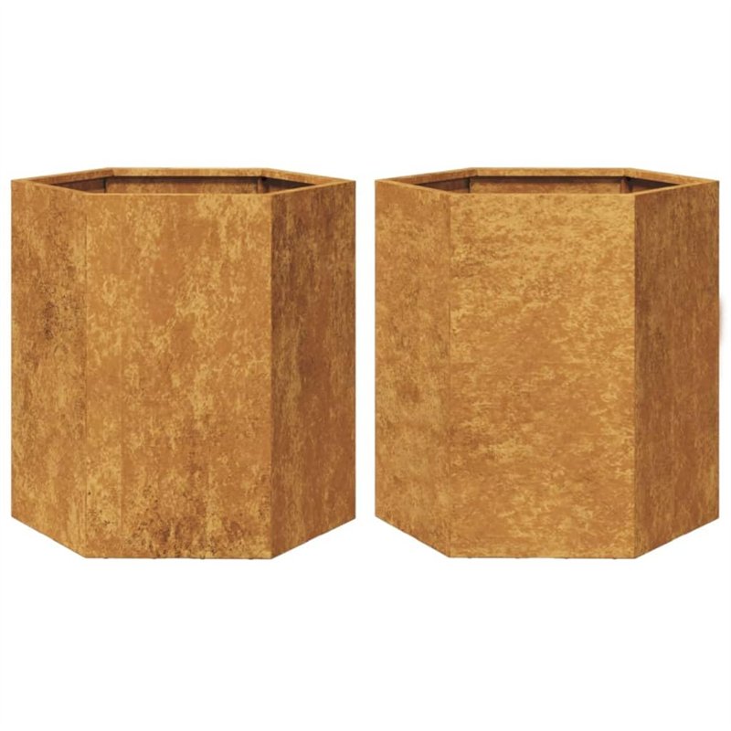 vidaXL Jardinières 2 pcs hexagone 46x40x45 cm Acier résistant aux intempéries, jardinière de Fleurs, jardinière de Patio, jardin