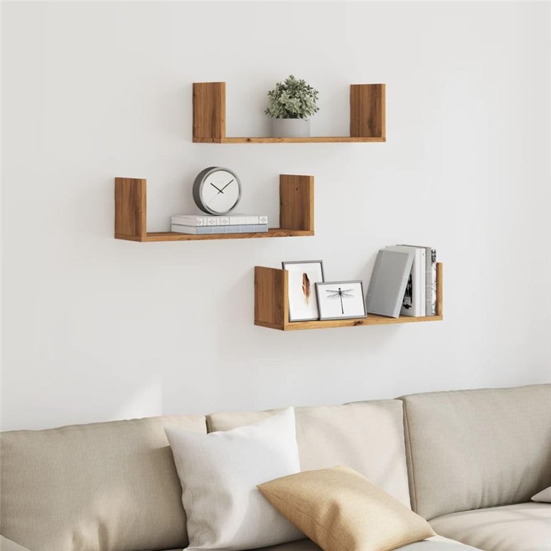 Image secondaire de vidaXL Étagères murales 3 pcs chêne Artisanal Bois d'ingénierie