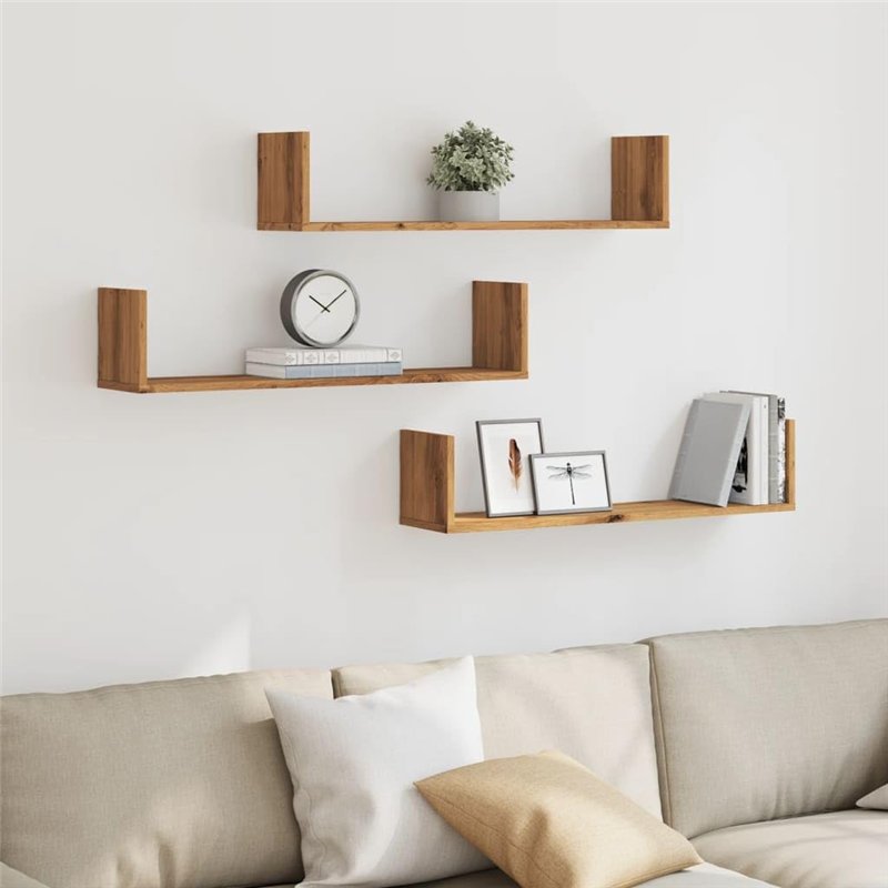 Image secondaire de vidaXL Étagères murales 3 pcs chêne Artisanal Bois d'ingénierie