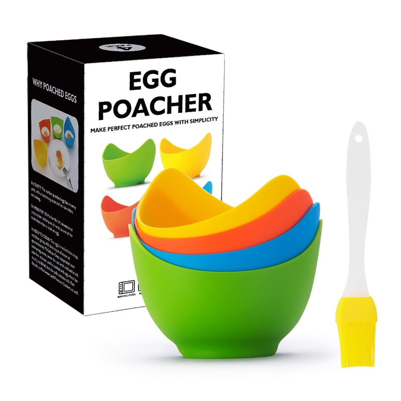 XCWTBL Pocheuse à Oeufs En Silicone Cuit Oeuf Micro Onde, 4 Cuiseurs De Cuisine Antiadhésifs Avec 1 Brosse Huile Pour Ustensiles