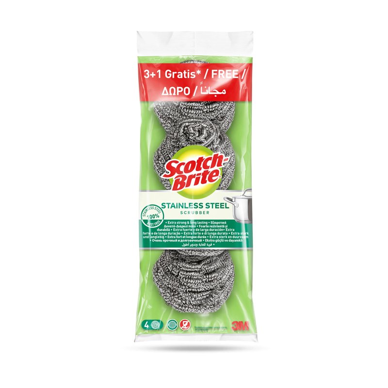Scotch-Brite Lot de 3 + 1 spirales de lavage en acier inoxydable gratuites