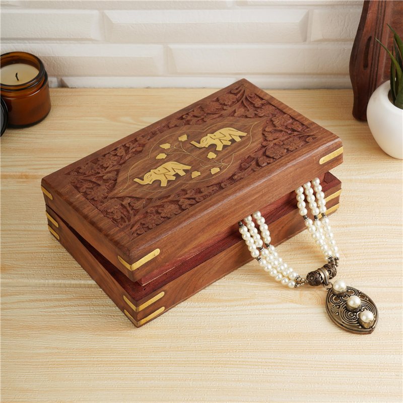 Image secondaire de Ajuny Boîte à Bijoux en Bois Faite à la Main pour Femme | Organisateur de Voyage de Stockage Souvenirs Polyvalent Solide | Porte