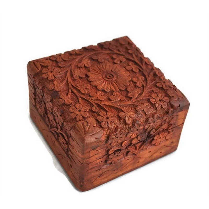 Ajuny Boîte à Souvenirs Décorative en Bois Sculptée à la Main Armoire à Bijoux Coffre au Trésor Porte Bibelots Rangement Organis