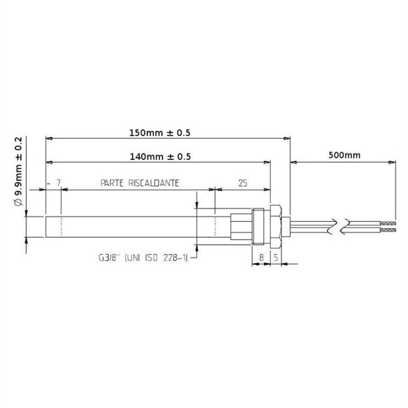 Image secondaire de Bougies d’allumage pour poêle à pellets 300 W, 150 mm, 140 mm, diamètre 9,9 mm, filetage 3/8. Pour Ungaro Piazzetta