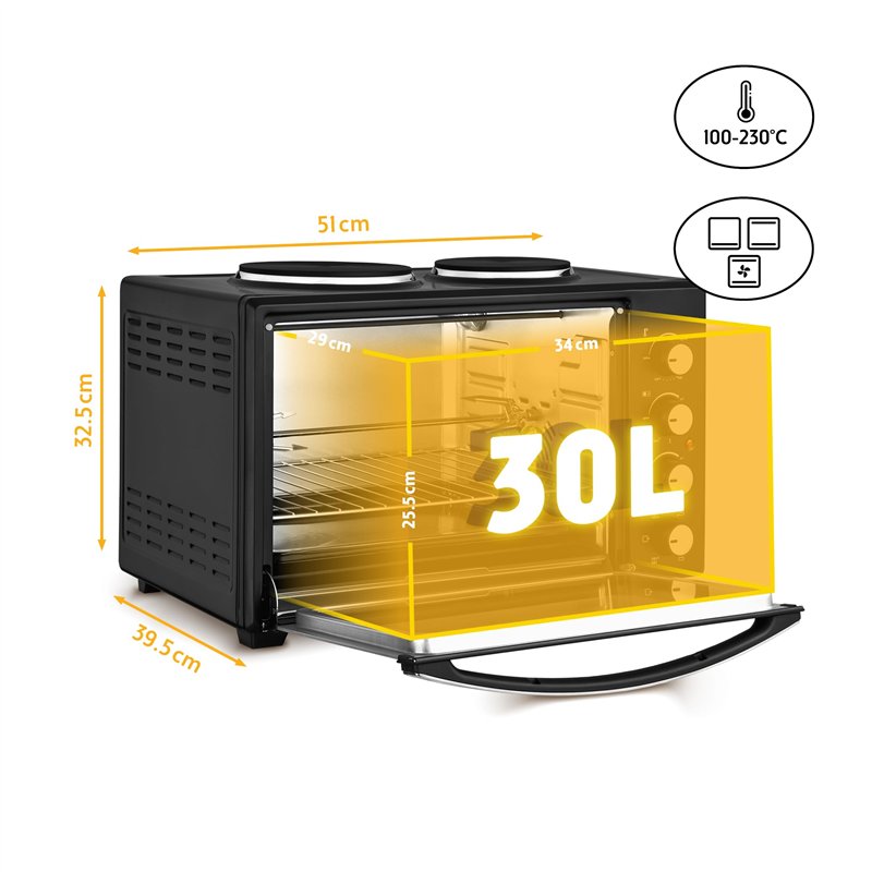 Image secondaire de TZS First Austria Mini Four Electrique 30L, 3200W, Four Posable à Convection avec Minuteur 0-60 min, Grille et Plaque de Four av