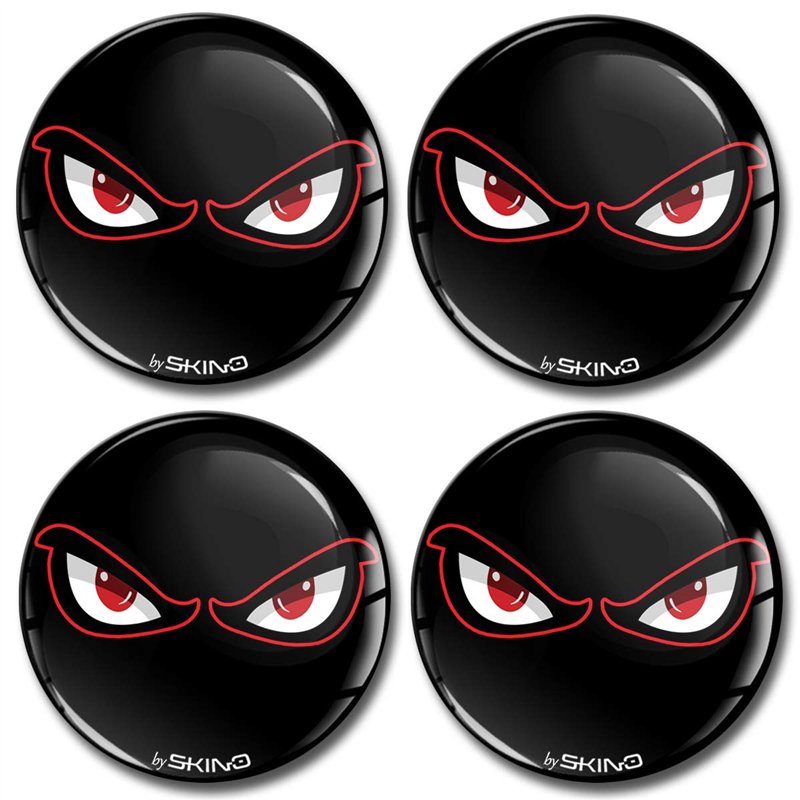 SkinoEu® 4 x 60mm Autocollant 3D Silicone Universel pour Cache-Moyeu, Enjoliveurs, Centre de Roue Caches Emblème Noir No Fear Ey