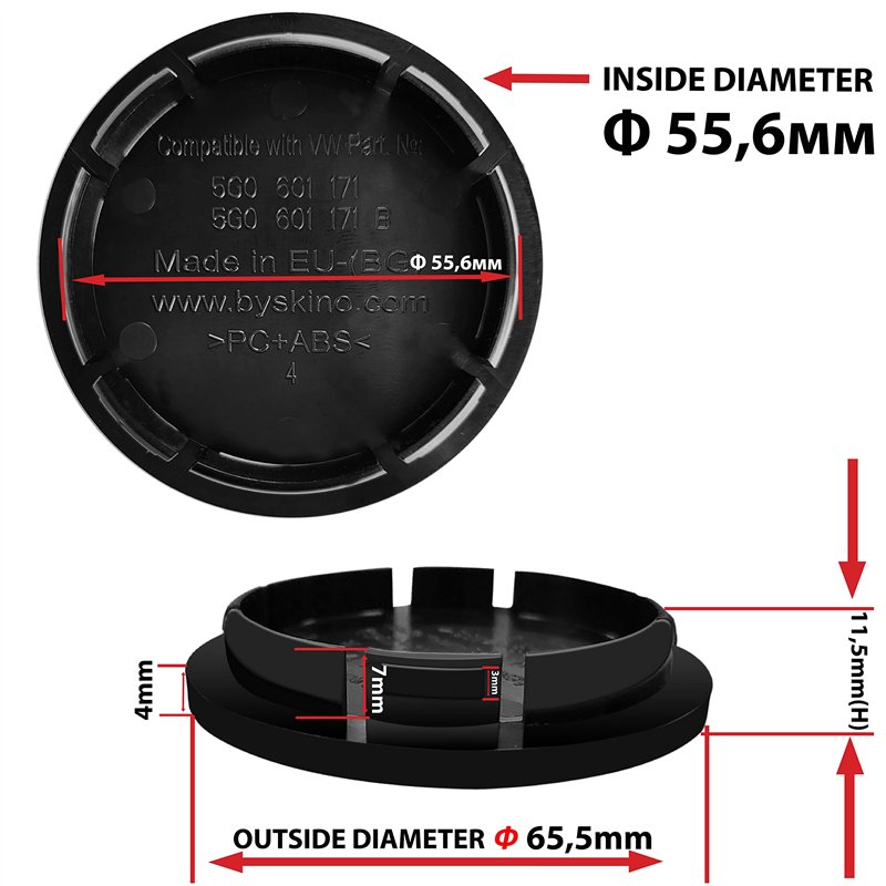 Image secondaire de SkinoEu Compatible avec Cache-Moyeu VW 5G0601171XQI 66mm Capuchons de Centre Enjoliveurs de Roué Jante Voiture Noir CR 0
