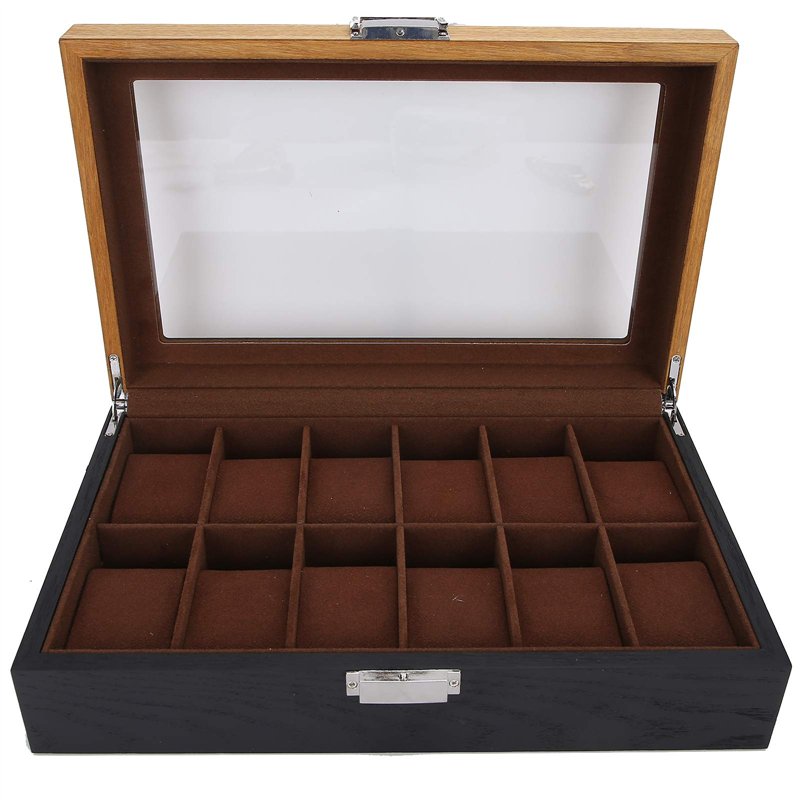 Pssopp Boîtier de Montre à 12 Fentes Boîte de Montre en Bois Massif Étui de Collection de Rangement pour Hommes et Femmes