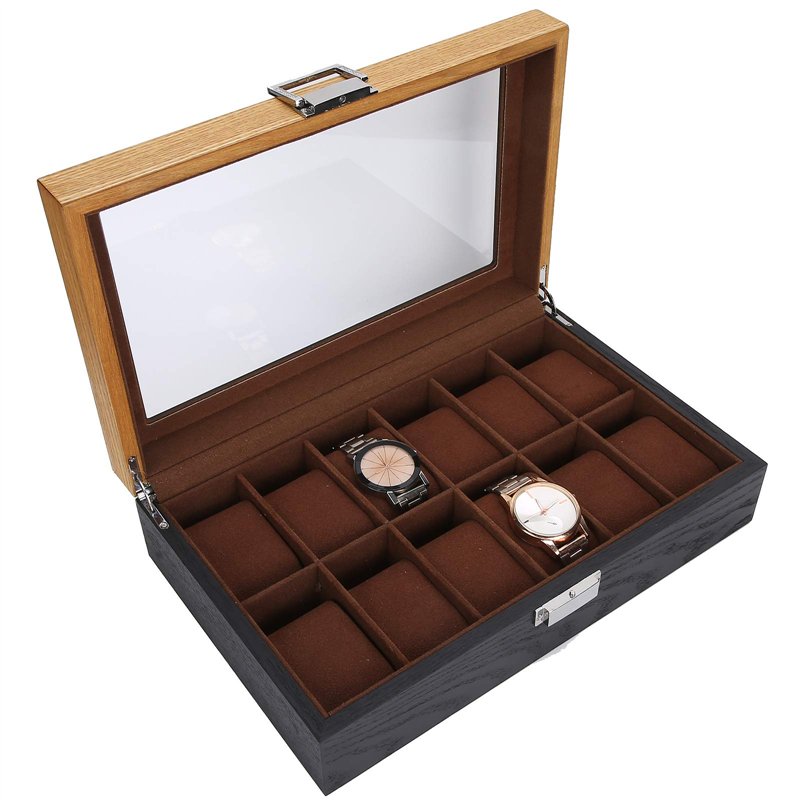 Image secondaire de Pssopp Boîtier de Montre à 12 Fentes Boîte de Montre en Bois Massif Étui de Collection de Rangement pour Hommes et Femmes