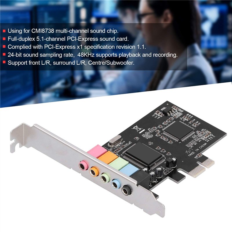 Image secondaire de ASHATA Carte Son PCI Express, Carte Adaptateur Stéréo PCI-E 5.1, Puce CMI8738 6 Canaux, Prise en de 7, pour Ordinateur de Bureau