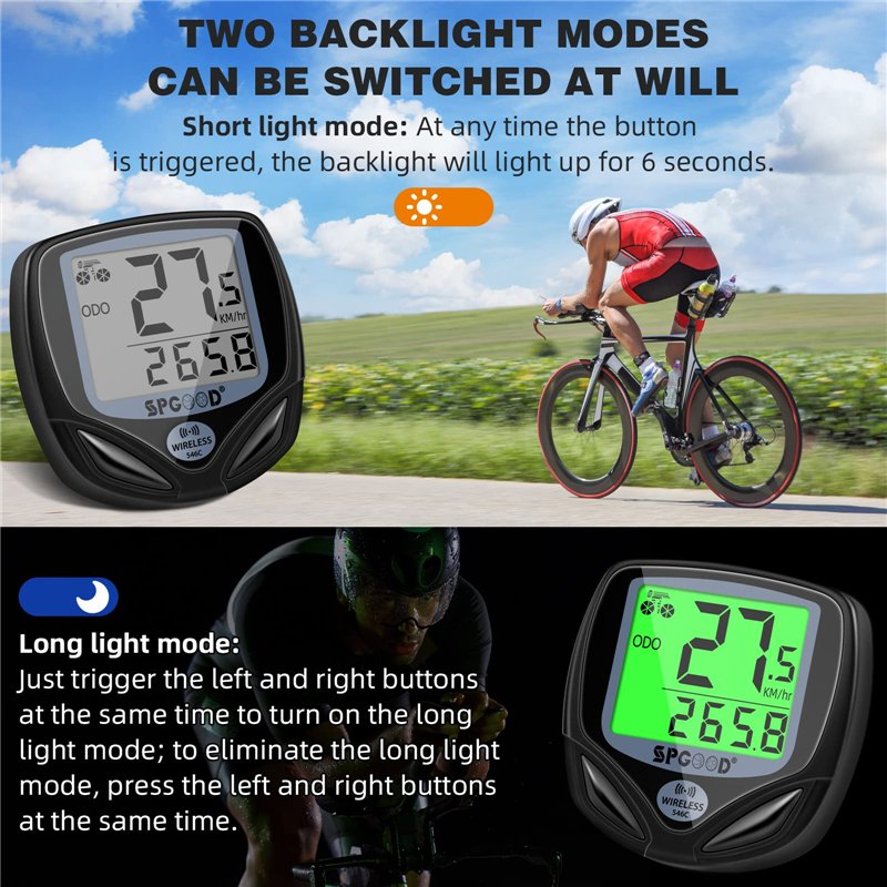 Image secondaire de SPGOOD Compteur Vélo sans Fil, 19 Fonctions Étanche IP54 avec Compteur Vélo De Vitesse De Vélo À Affichage Rétro-Éclairé, Compte